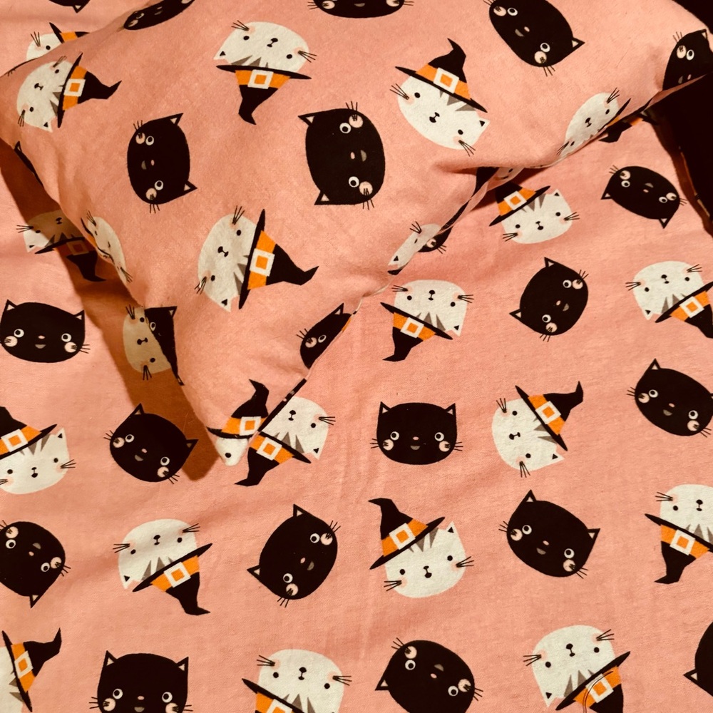 Halloween Cat Blanket Pillow Set 29”x32”New Handmade